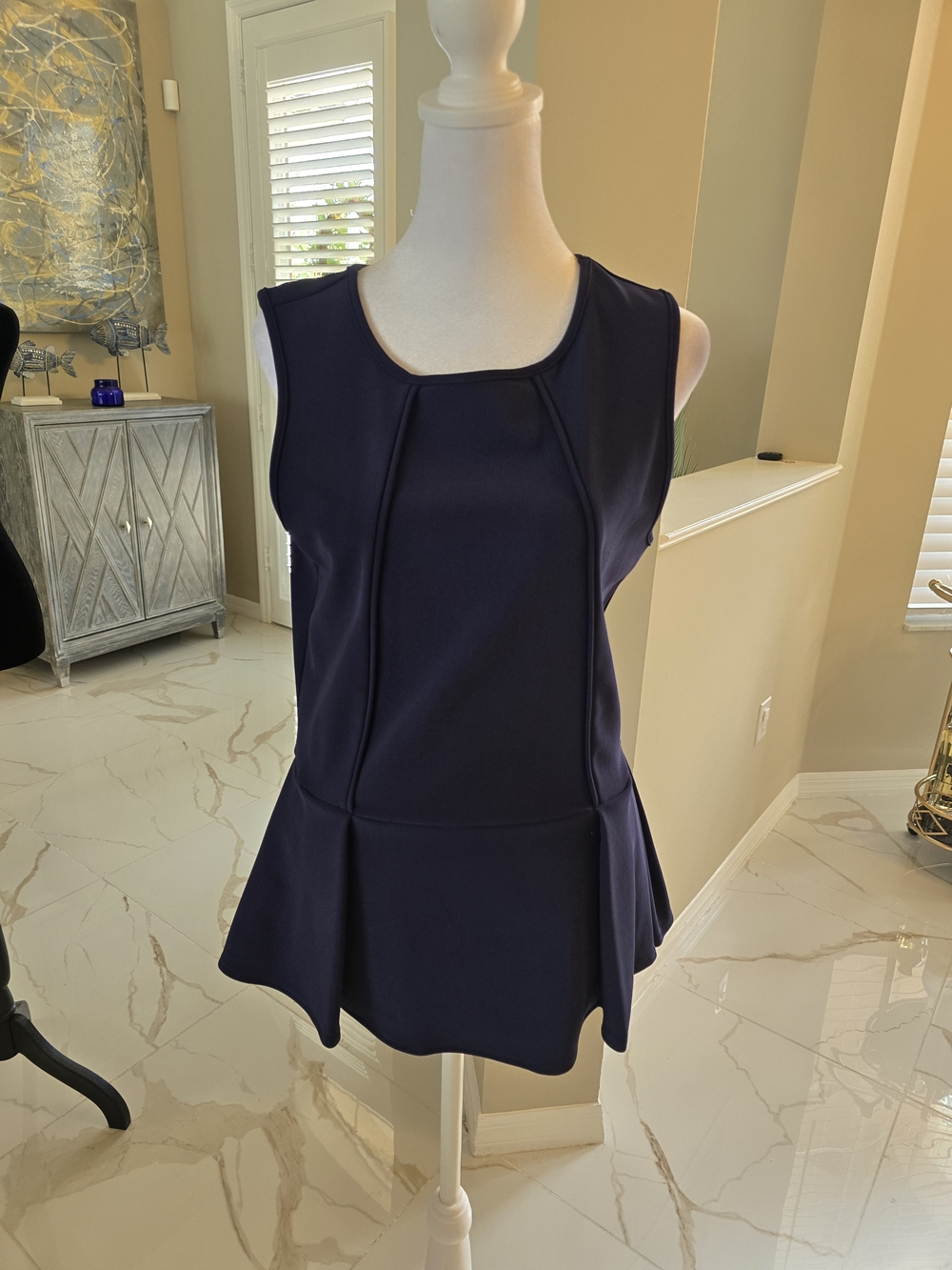 Boston Proper Navy Sleeveless Peplum Tunic